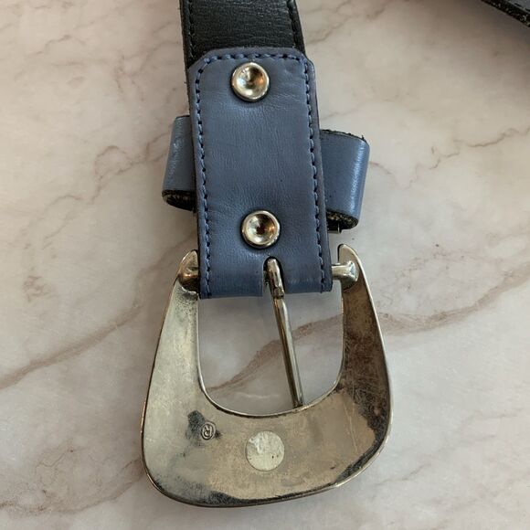 Vtg Leatherock Blue Leather Western Belt Silver Tone Concho Studded Buckle Large main image 4